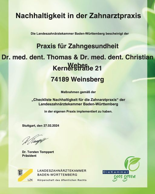 Nachhaltigkeitszertifikat der LZKBW